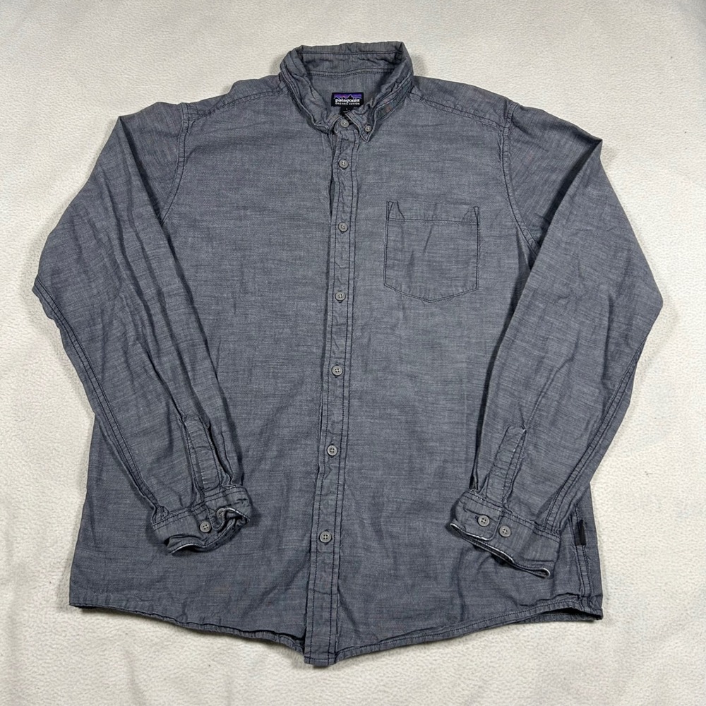 Patagonia Organic Cotton Button Down Shirt Mens L Gray Long Sleeve 53791